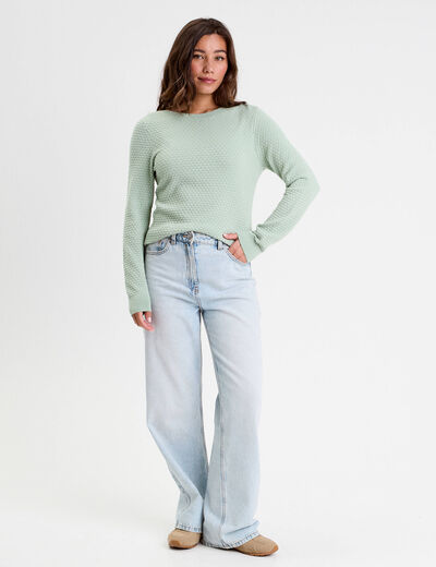 Pull col bateau vert pastel femme