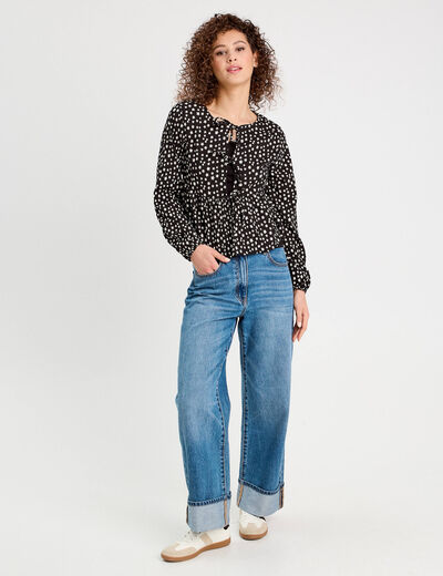 Blouse avec noeuds noir femme