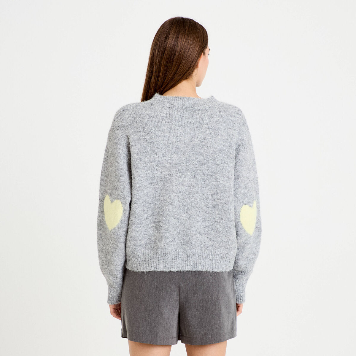 Gilet ample col rond manches longues gris clair femme