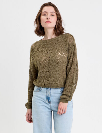 Pull manches longues vert foncé femme