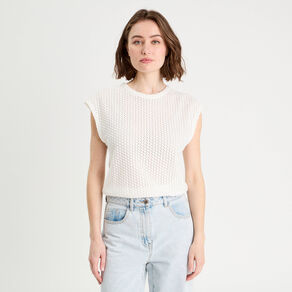 Débardeur ajouré ecru femme