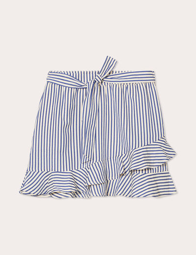 Jupe évasée à volants bleu marine femme
