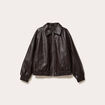 Bomber oversize similicuir col chemise marron fonc&eacute; femme