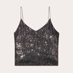 Débardeur cropped paillettes couleur argent femme