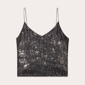 Débardeur cropped paillettes couleur argent femme