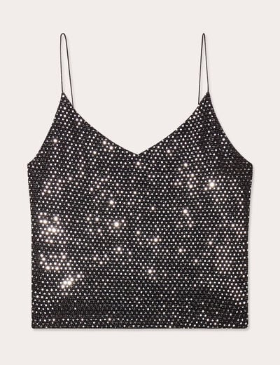 Débardeur cropped paillettes couleur argent femme