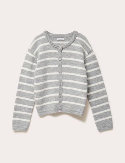 Gilet col rond manches longues gris clair femme
