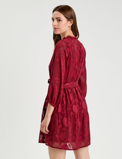 Robe chemise évasée ceinturée rouge foncé femme