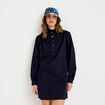 Robe droite col chemise manches longues bleu marine femme