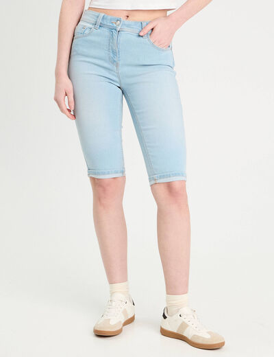 Bermuda skinny en jean denim bleach femme