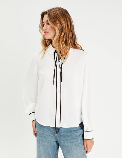 Chemise manches longues noeud ecru femme
