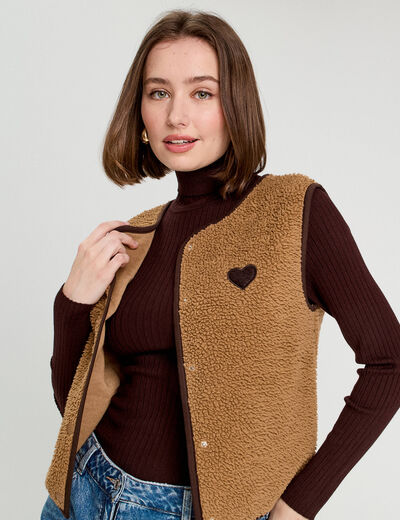 Gilet effet polaire marron clair femme