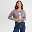 Gilet court nou&eacute; taupe femme