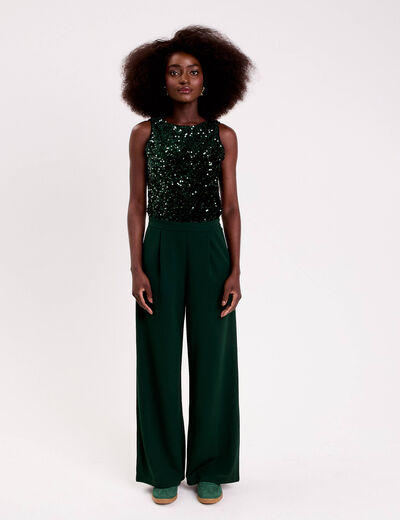 Combinaison effet 2-en-1 &agrave; sequins vert fonc&eacute; femme