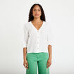 Blouse droite pliss&eacute;e manches 3/4 blanc femme