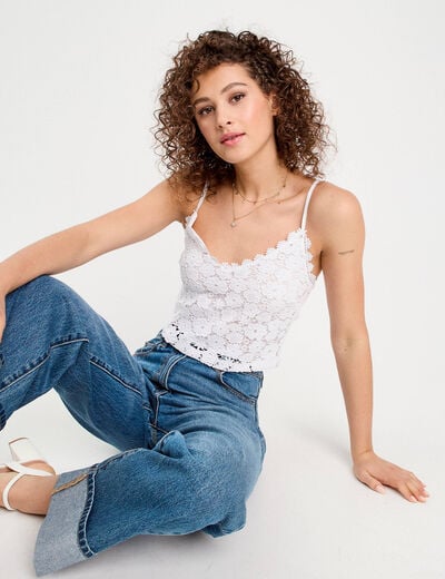 Débardeur cropped dentelle blanc femme