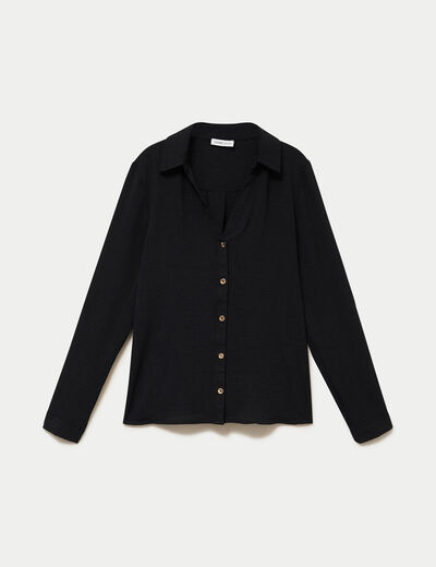 Chemise droite pliss&eacute;e manches longues noir femme
