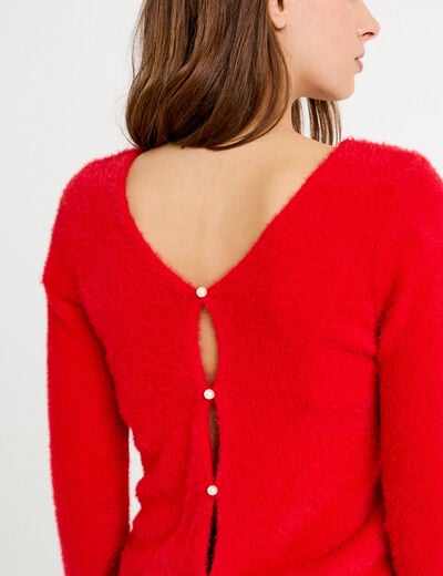 Pull col v manches longues rouge femme