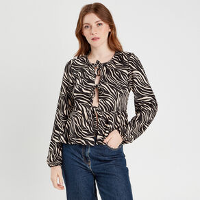 blouse nouee manches longues noir femme Blouse nouée manches longues noir femme