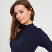 Pull col montant torsades bleu marine femme