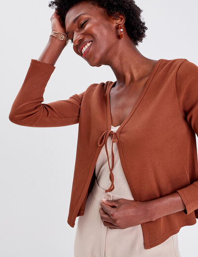 Gilet manches longues marron femme
