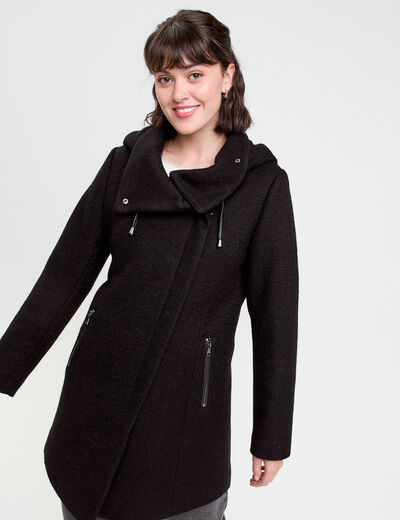 Manteau cintré asymétrique noir femme