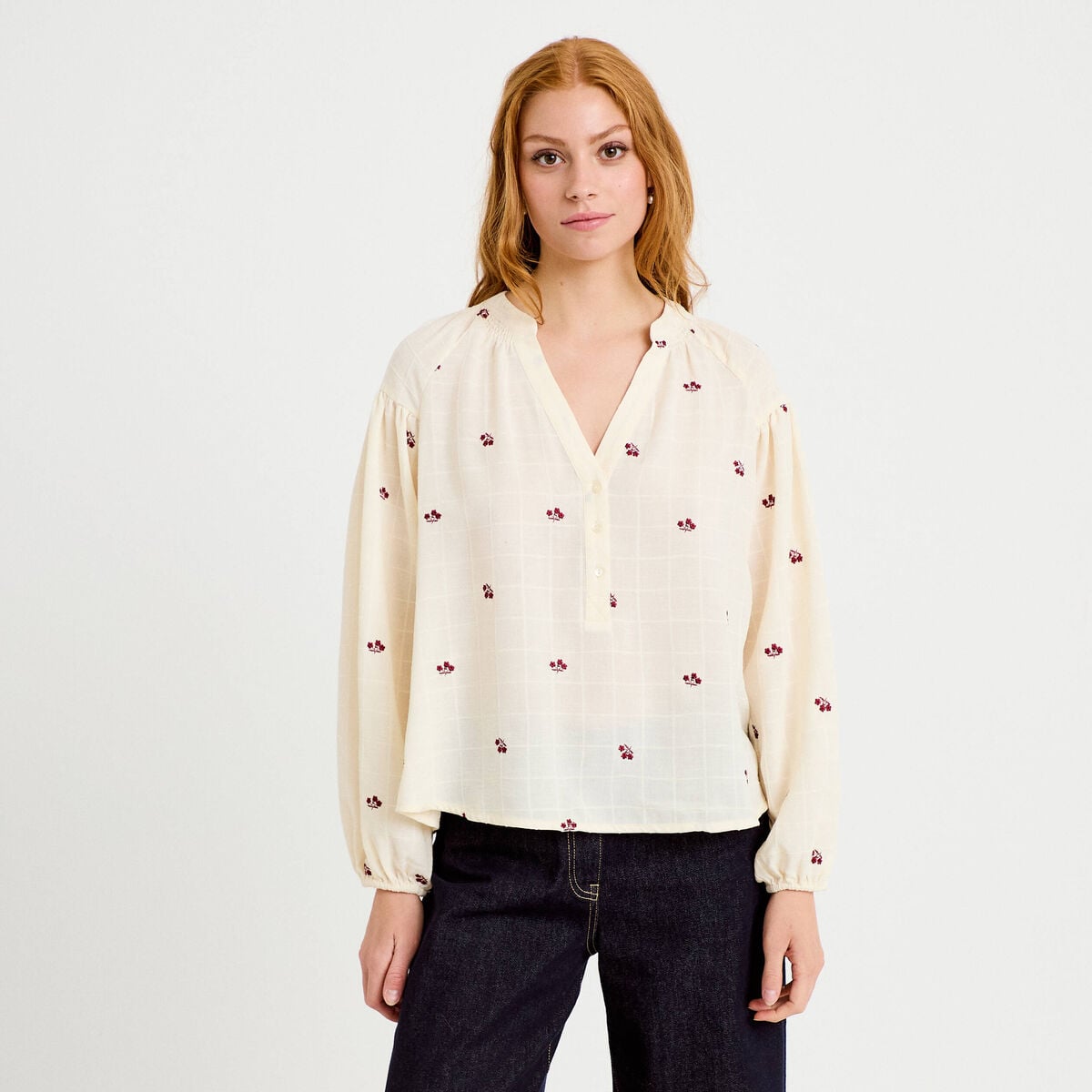 Blouse avec broderie bordeaux femme