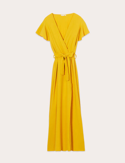 Robe longue évasée cache-coeur jaune femme