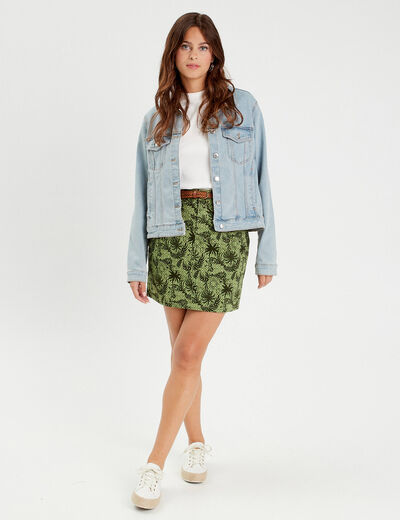 Jupe chino droite ceinturée vert femme