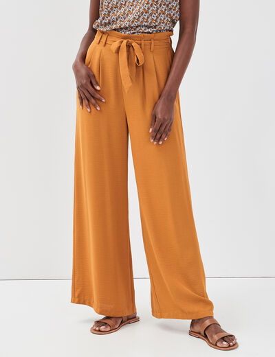 Pantalon large fluide camel femme