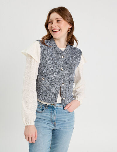 Veste sans manches tweed bleu femme
