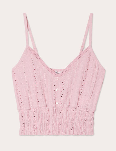 Blouse broderie anglaise rose poudrée femme