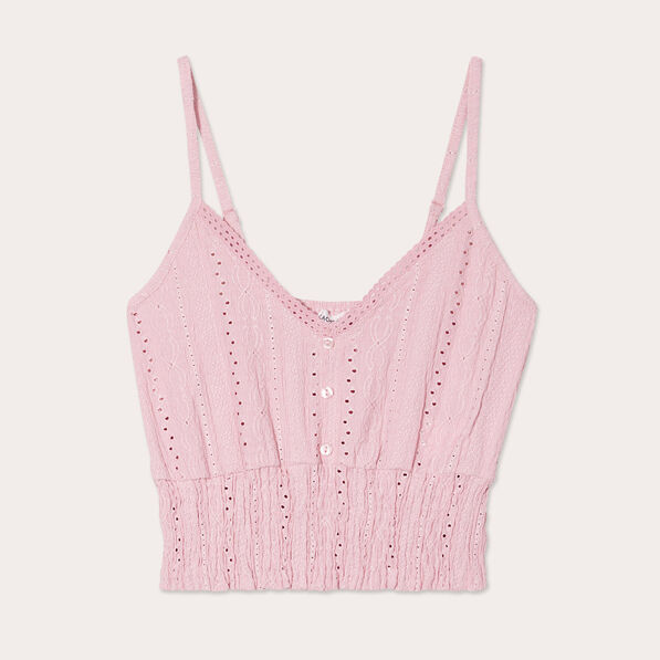 Blouse broderie anglaise rose poudrée femme