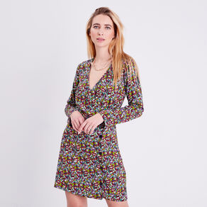 Robe évasée manches 3/4 noir femme
