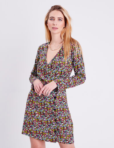 Robe évasée manches 3/4 noir femme