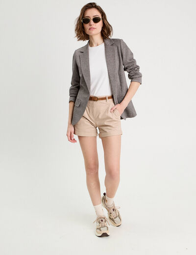 Short chino ceinturé sable femme