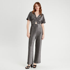 Combinaison pantalon noeud gris argent femme