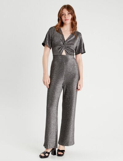 Combinaison pantalon noeud gris argent femme