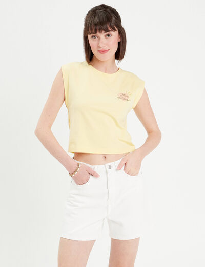 T-shirt manches courtes jaune clair femme