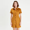 Robe droite boutonnée suédine camel femme