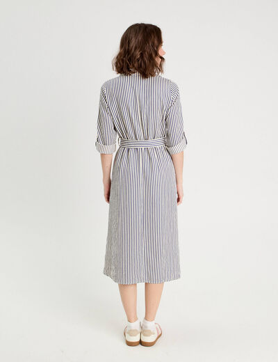 Robe longue chemise ceinturée bleu marine femme
