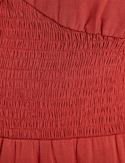Robe longue évasée col en V vieux rose femme