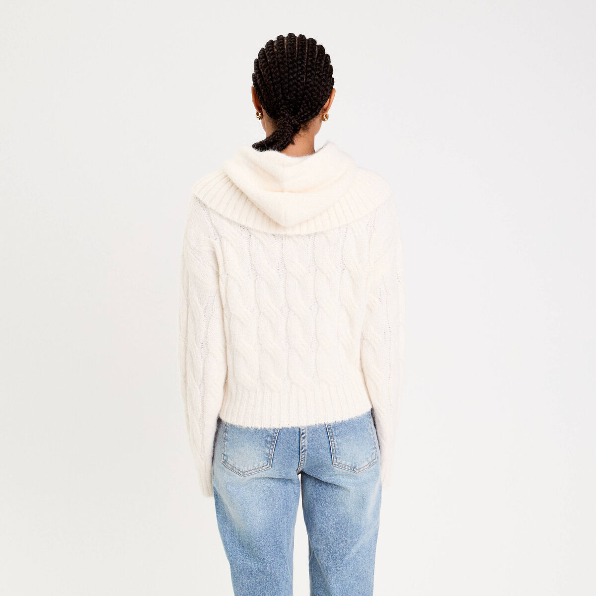 Pull 2-en-1 &agrave; capuche amovible ecru femme