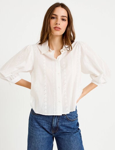 Chemise droite col classique manches 3/4 ecru femme