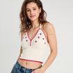 Crop top tricot brodé ecru femme