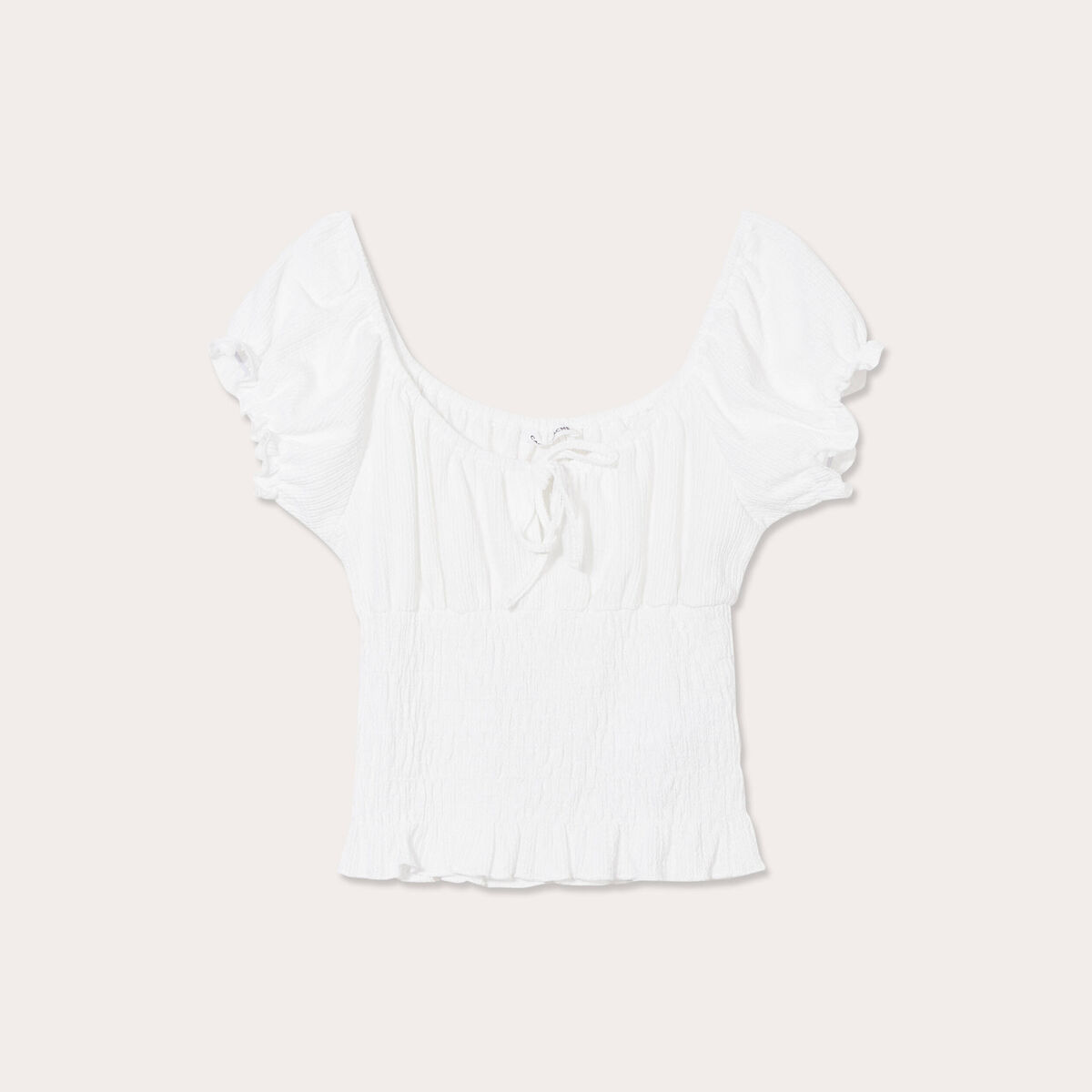 Blouse smockée manches courtes ecru femme
