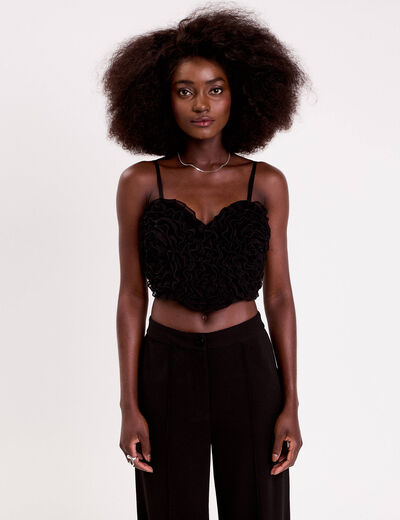 Crop top volants noir femme