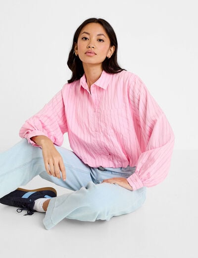 Chemise ample cropped effet boule rose femme