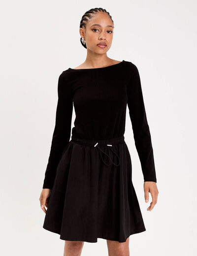 Robe courte droite col bateau noir femme