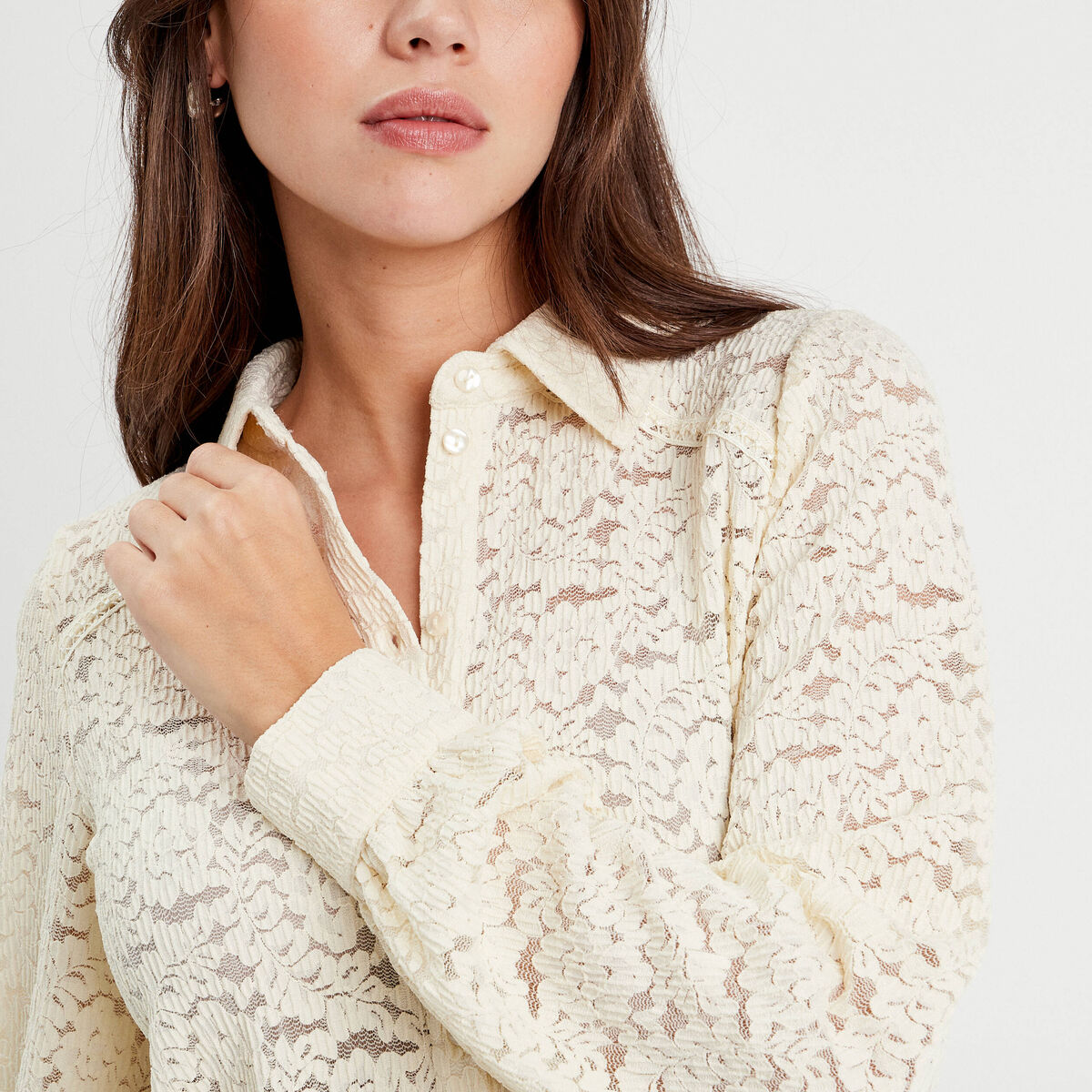 Chemise dentelle plissée ecru femme